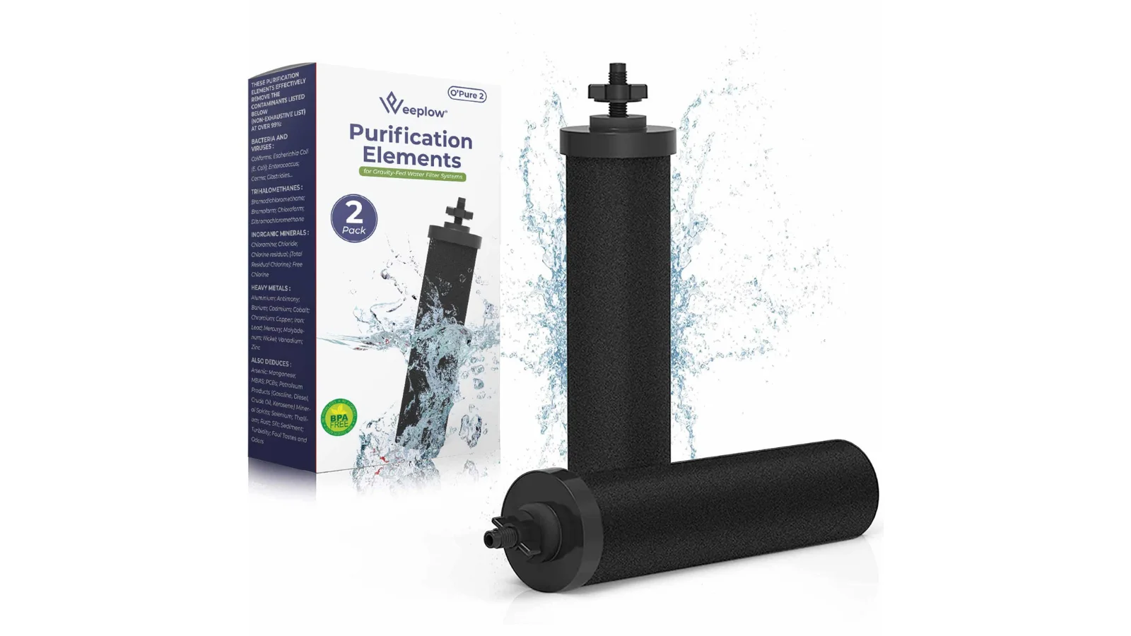 A pair of Weeplow O'Pure 2 purification elements with their box